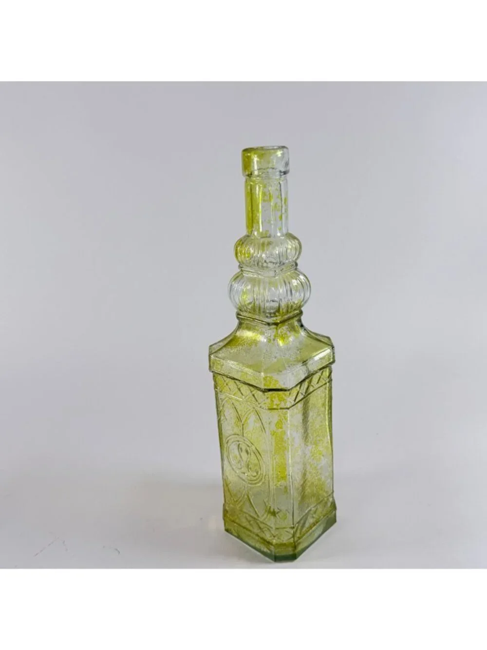 Vintage Yellow Embossed Glass Bottle 11.75